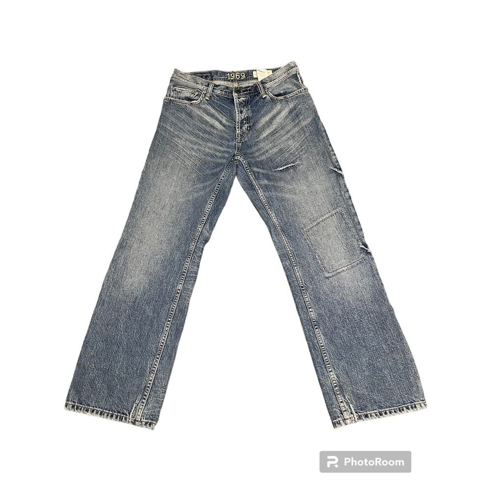 33x30 Vintage 1969 Gap Jeans Denim Blue Patchwork Distressed Pants Work Y2k Knee